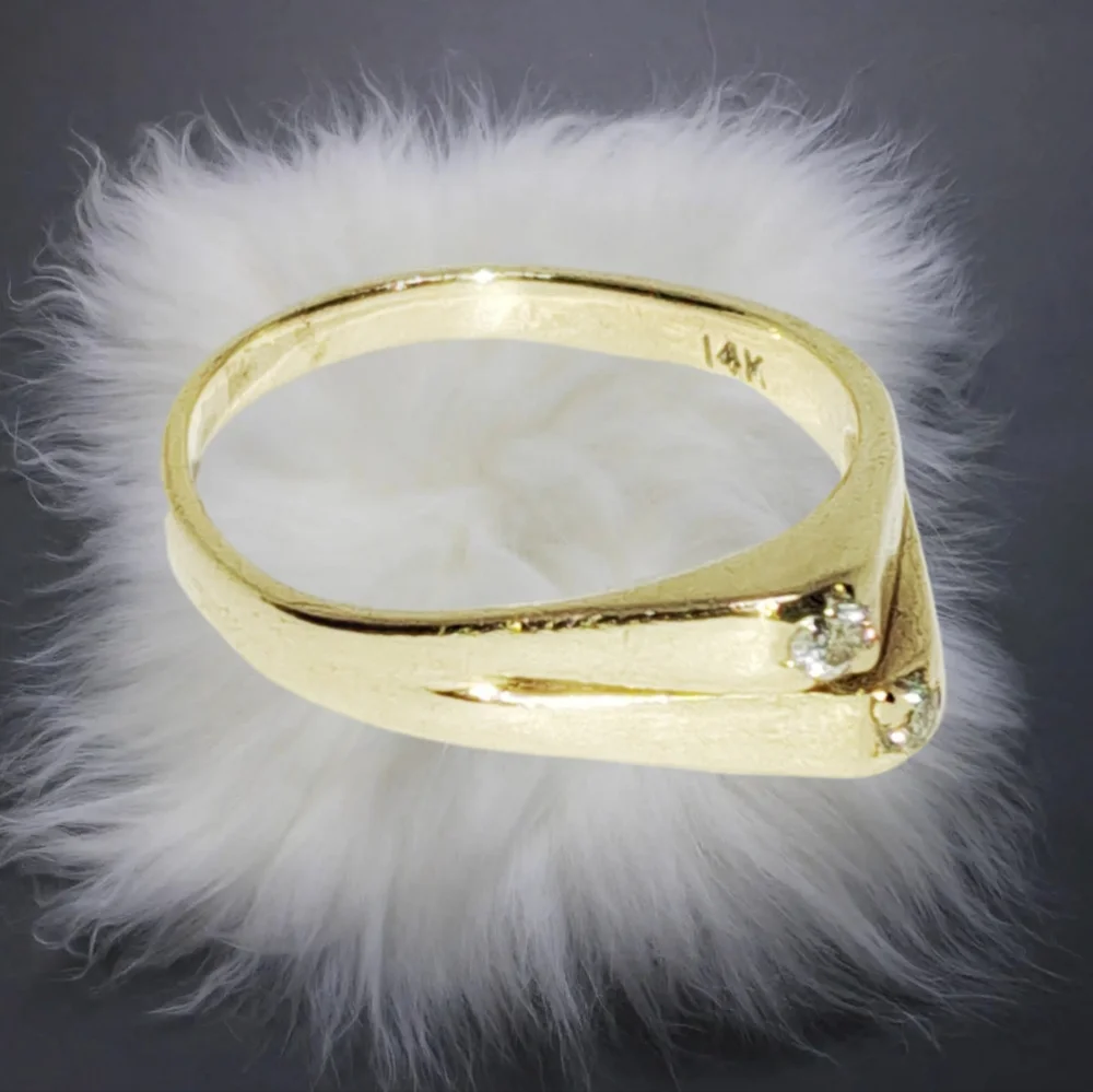 SOLID 14k Yellow Gold Ring Set with 2 Small Round Diamonds